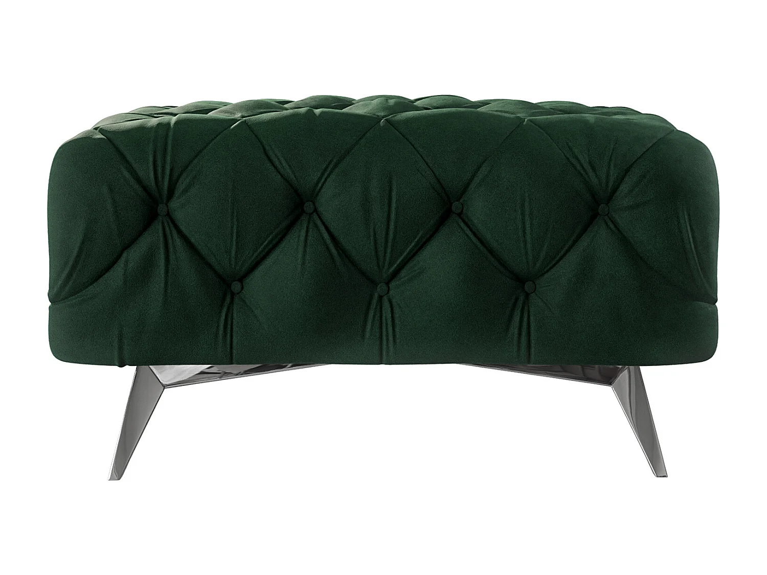 Polsterhocker Celeste mit klassischer Chesterfield-Knopfheftung und Silber Metall Füßen