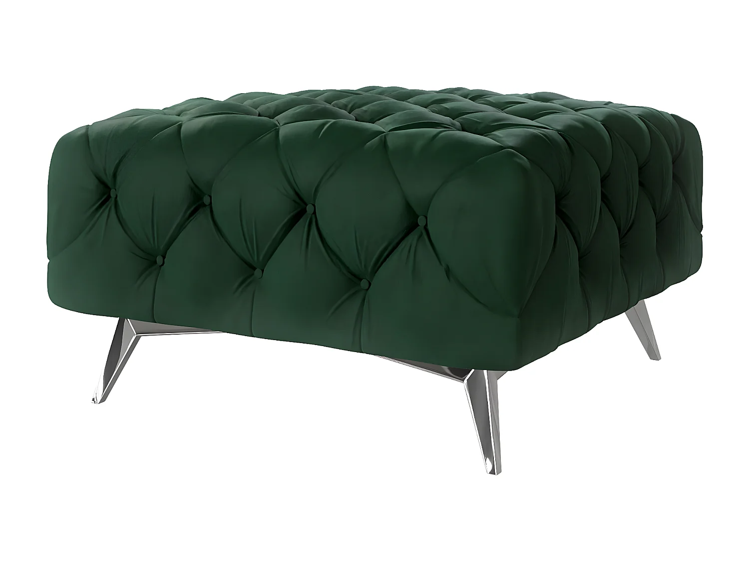 Polsterhocker Celeste mit klassischer Chesterfield-Knopfheftung und Silber Metall Füßen