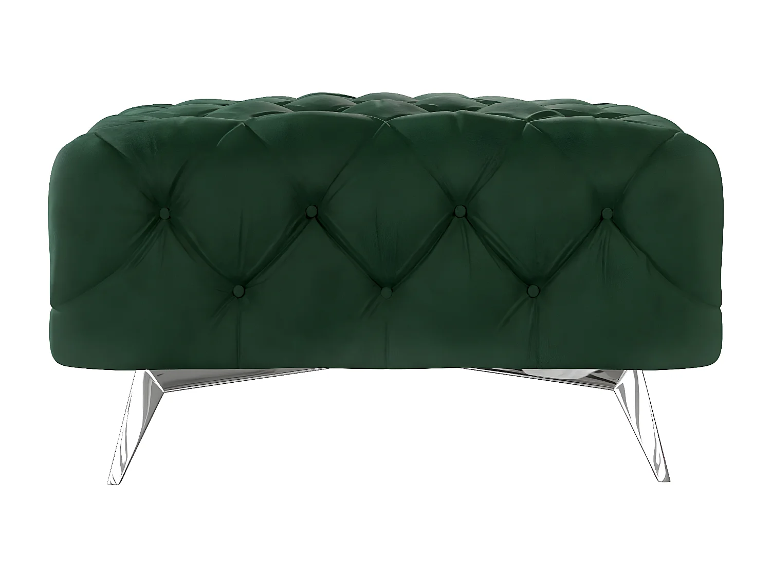 Polsterhocker Celeste mit klassischer Chesterfield-Knopfheftung und Silber Metall Füßen