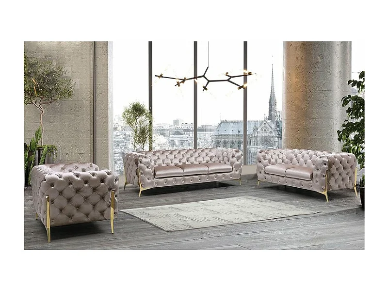 Chesterfield Ulysses Polstergarnitur 3+2+1 mit Goldene Metall Füßen