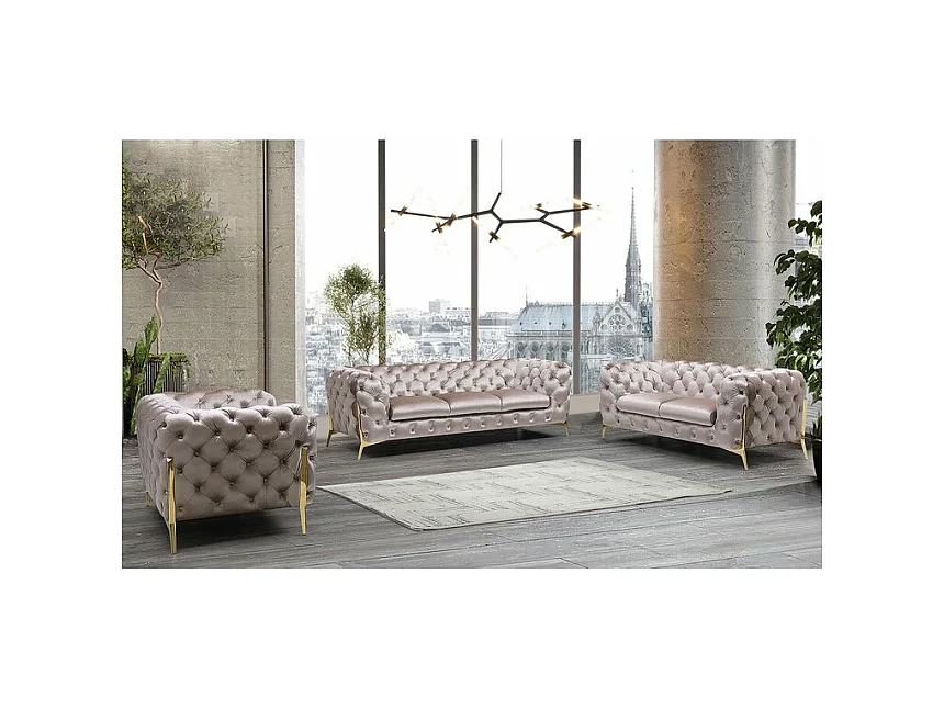 Chesterfield Ulysses Polstergarnitur 3+2+1 mit Goldene Metall Füßen