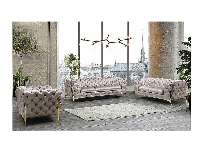 Chesterfield Ulysses Polstergarnitur 3+2+1 mit Goldene Metall Füßen