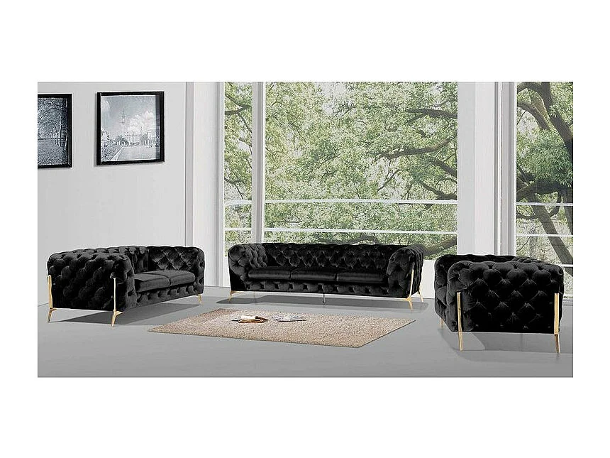 Chesterfield Ulysses Polstergarnitur 3+2+1 mit Goldene Metall Füßen