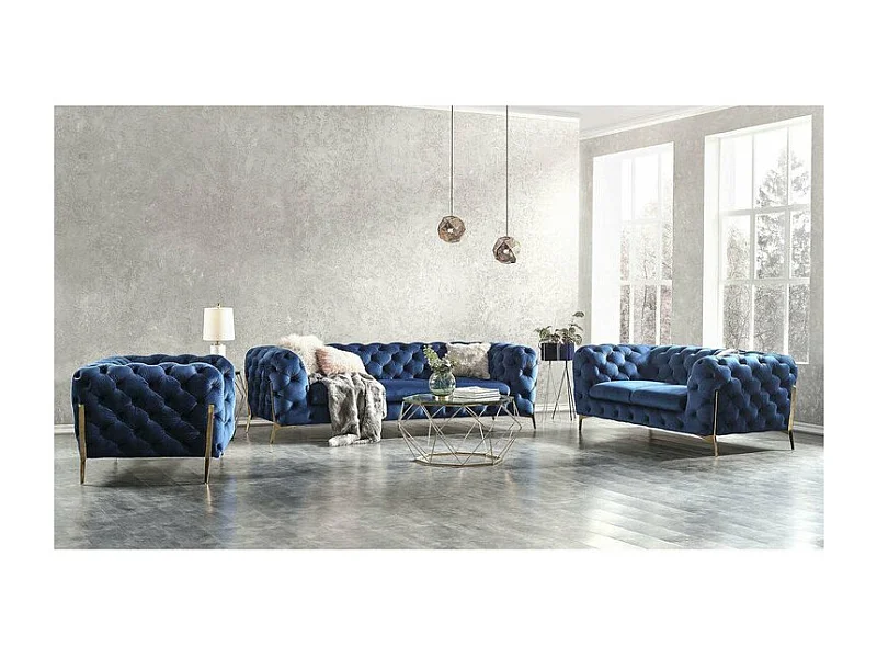 Chesterfield Ulysses Polstergarnitur 3+2+1 mit Goldene Metall Füßen