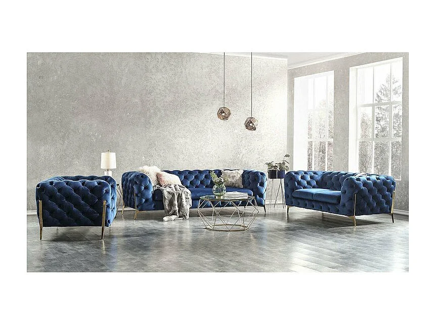 Chesterfield Ulysses Polstergarnitur 3+2+1 mit Goldene Metall Füßen