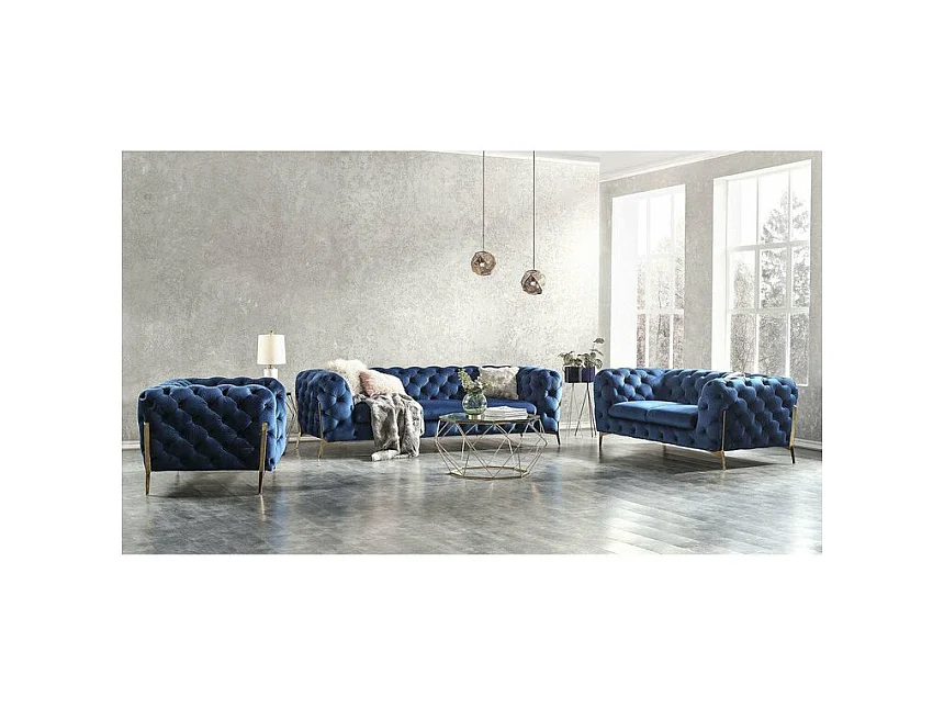 Chesterfield Ulysses Polstergarnitur 3+2+1 mit Goldene Metall Füßen