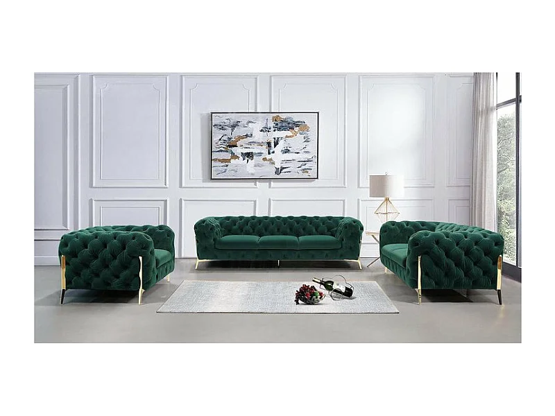 Chesterfield Ulysses Polstergarnitur 3+2+1 mit Goldene Metall Füßen