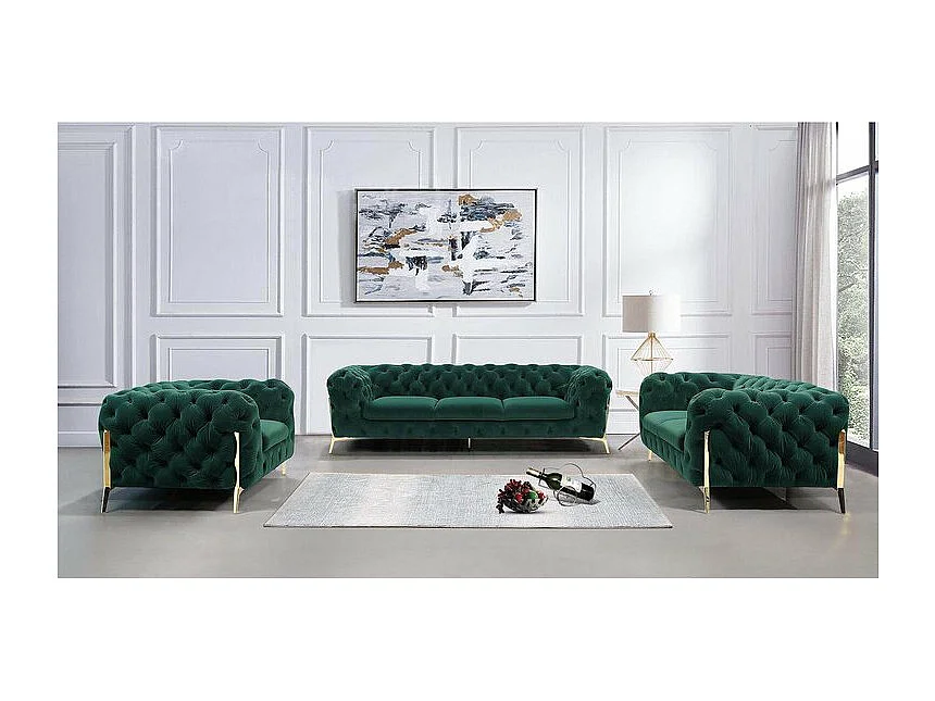 Chesterfield Ulysses Polstergarnitur 3+2+1 mit Goldene Metall Füßen