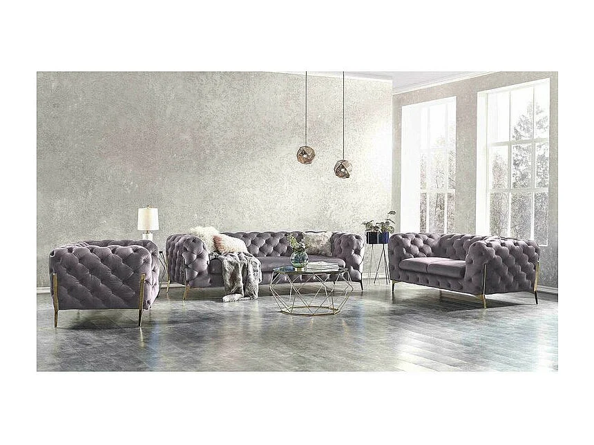 Chesterfield Ulysses Polstergarnitur 3+2+1 mit Goldene Metall Füßen