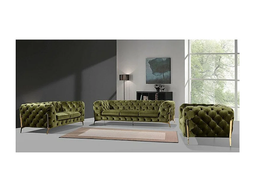 Chesterfield Ulysses Polstergarnitur 3+2+1 mit Goldene Metall Füßen