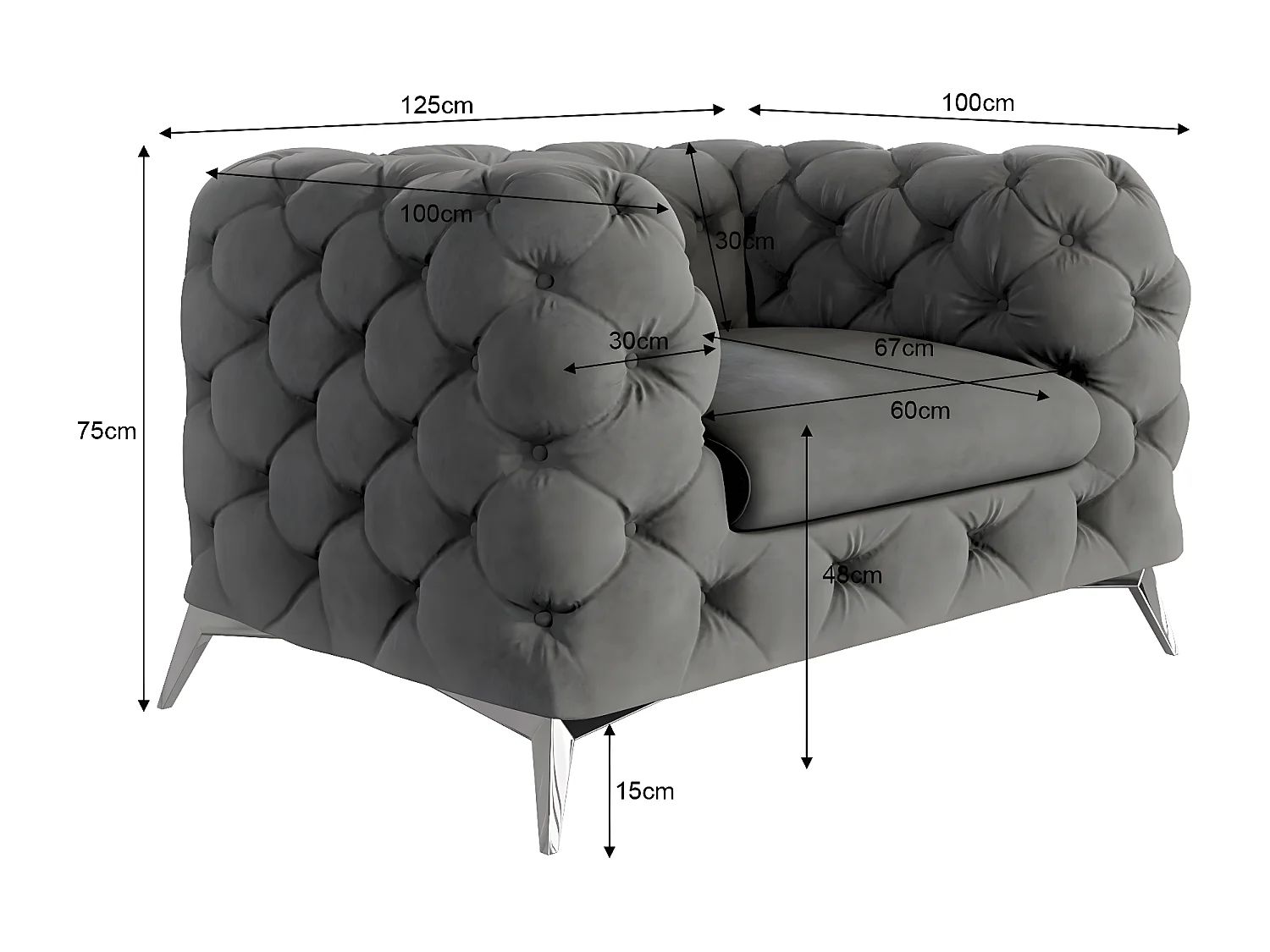 Celeste Chesterfield Sessel mit Silber Metall Füßen