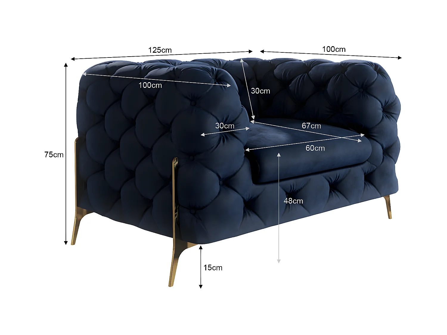 Ulysses Chesterfield Sessel mit Goldene Metall Füßen