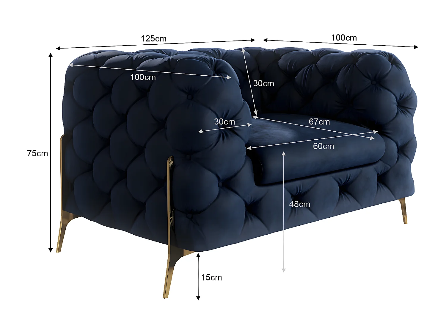 Ulysses Chesterfield Sessel mit Goldene Metall Füßen