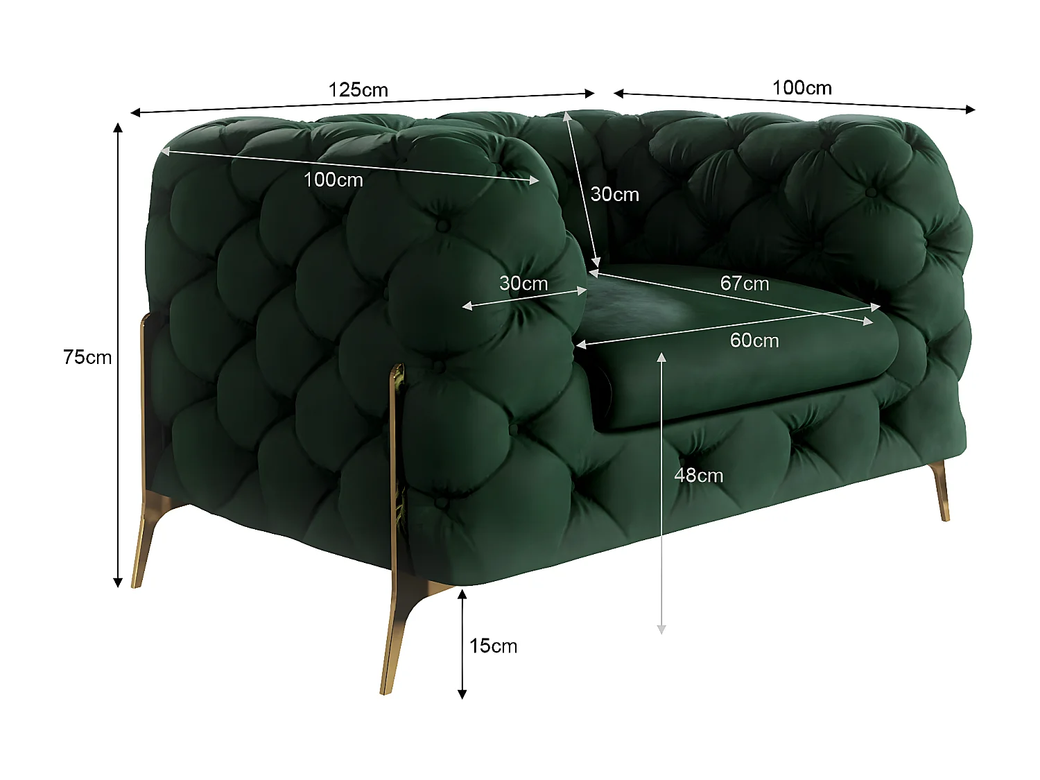 Ulysses Chesterfield Sessel mit Goldene Metall Füßen