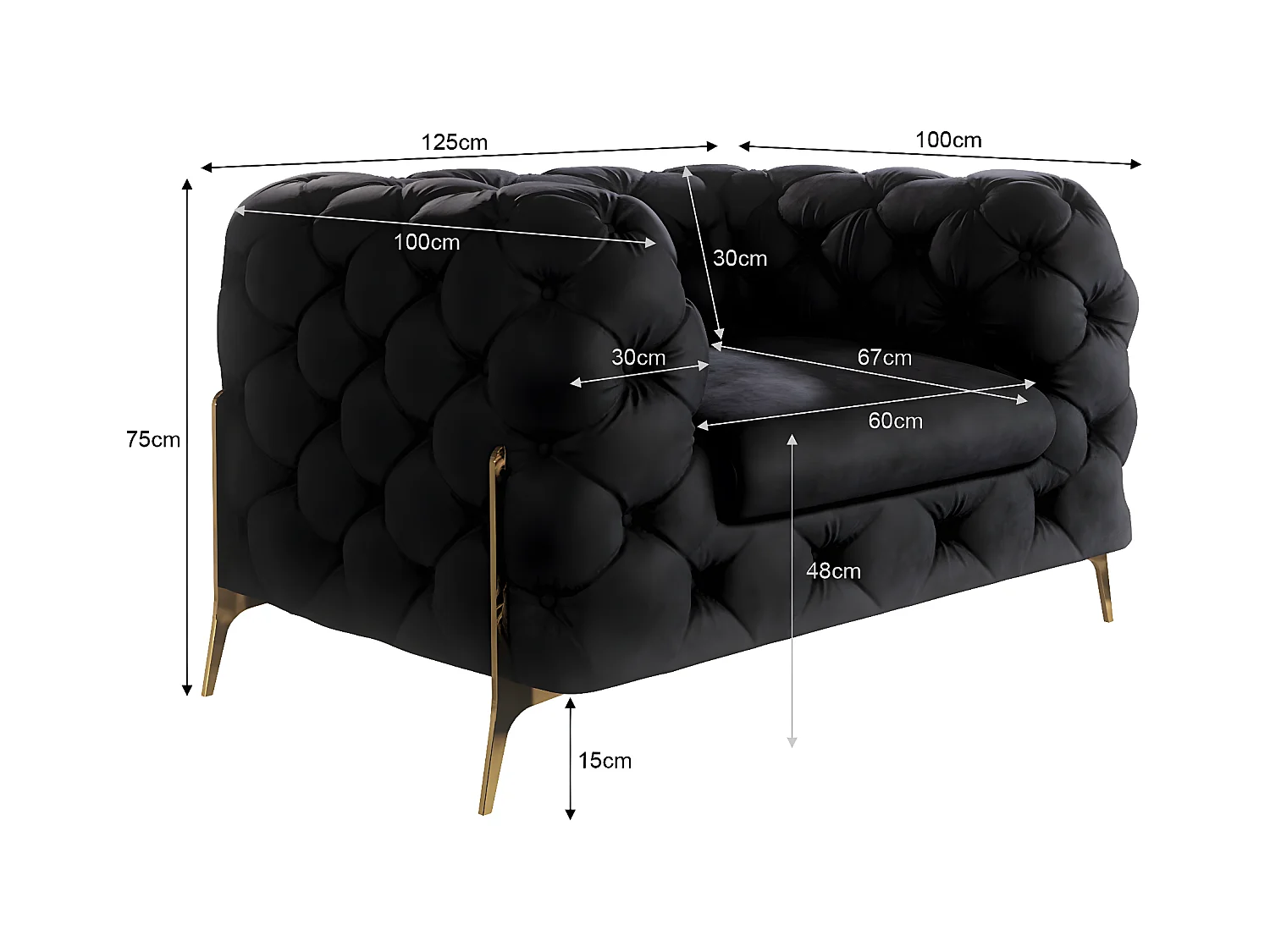 Ulysses Chesterfield Sessel mit Goldene Metall Füßen