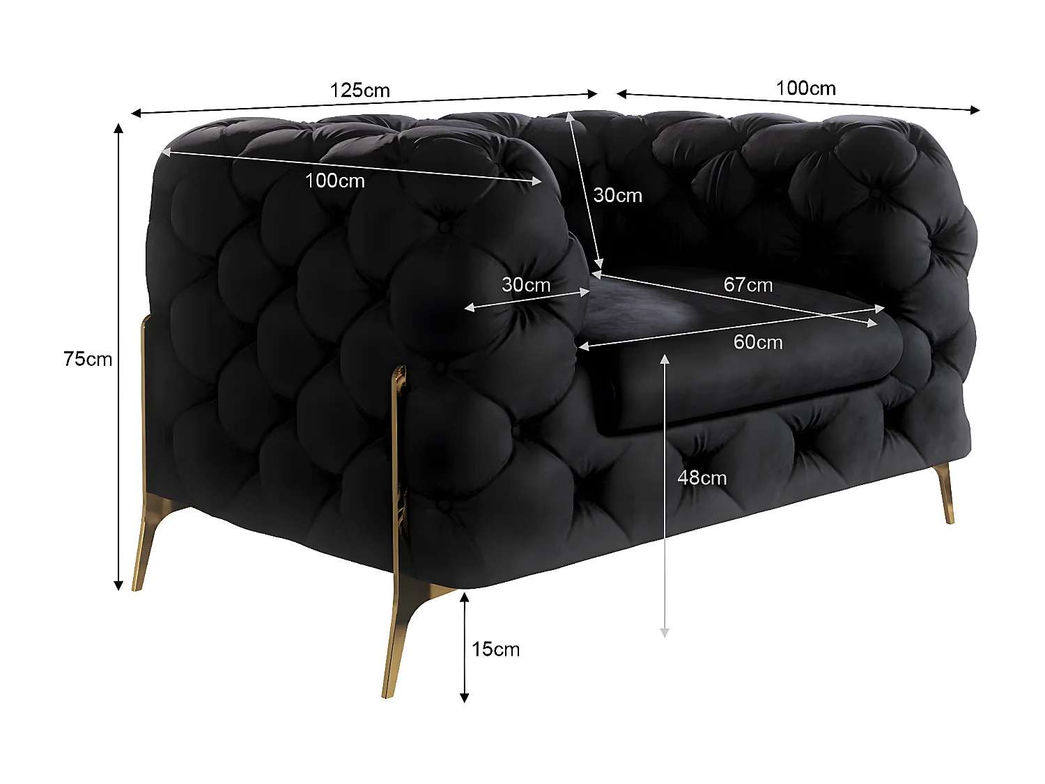 Ulysses Chesterfield Sessel mit Goldene Metall Füßen