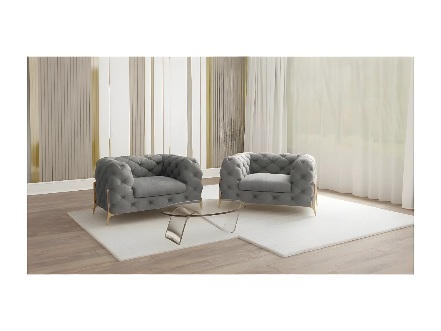 Ulysses Chesterfield Sessel mit Goldene Metall Füßen