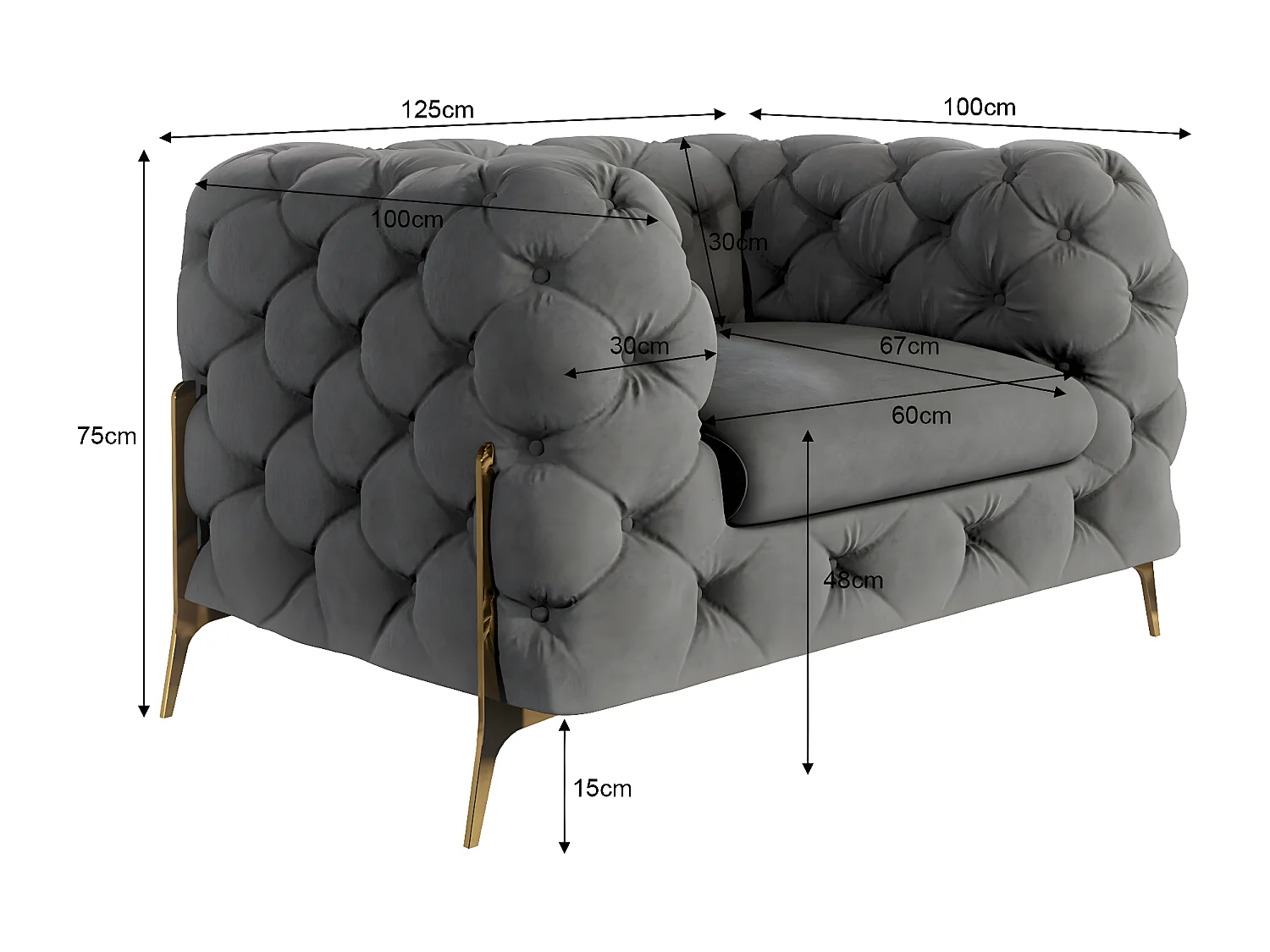 Ulysses Chesterfield Sessel mit Goldene Metall Füßen