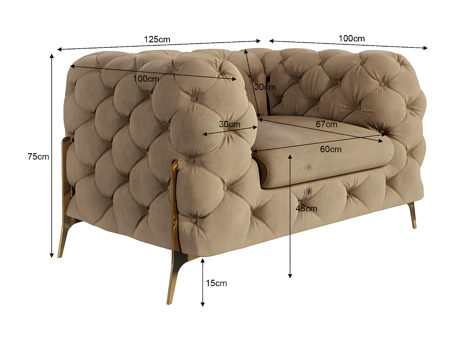 Ulysses Chesterfield Sessel mit Goldene Metall Füßen