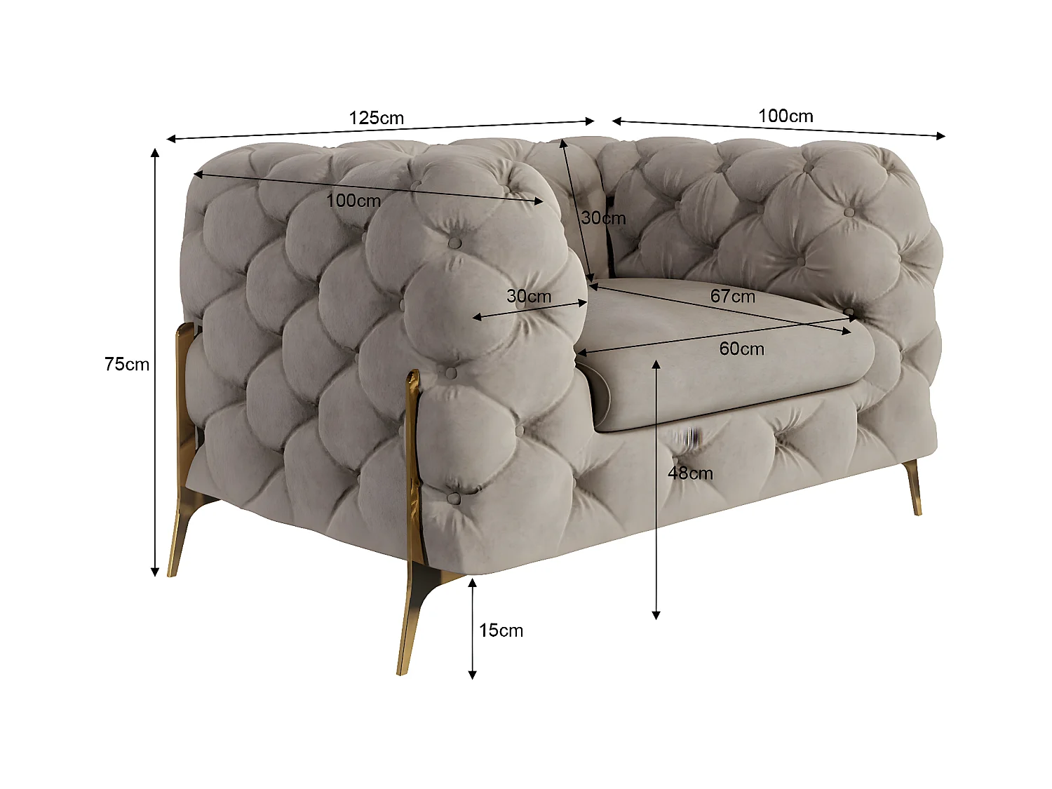 Ulysses Chesterfield Sessel mit Goldene Metall Füßen