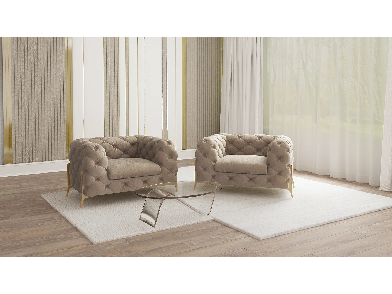 Ulysses Chesterfield Sessel mit Goldene Metall Füßen