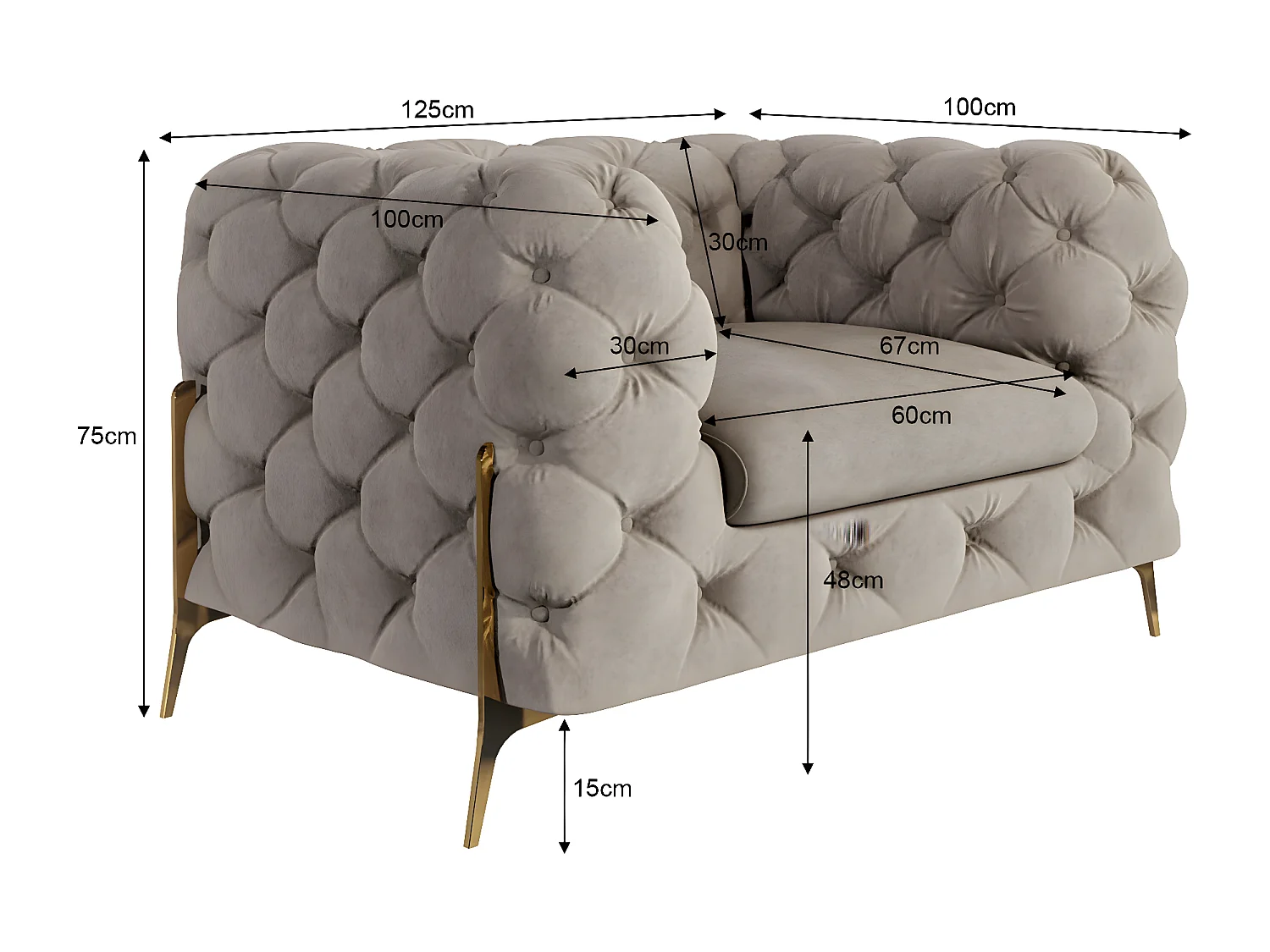 Ulysses Chesterfield Sessel mit Goldene Metall Füßen