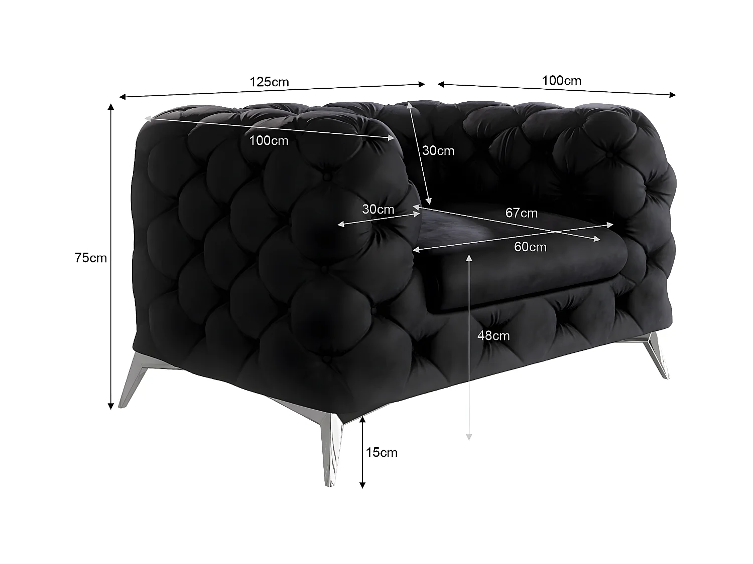Celeste Chesterfield Sessel mit Silber Metall Füßen