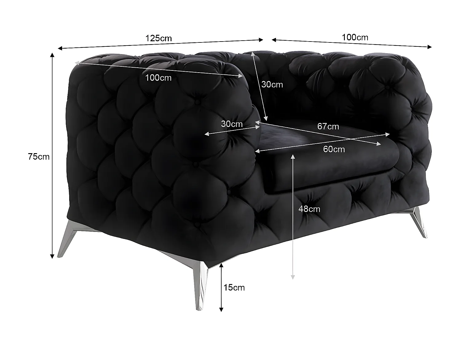 Celeste Chesterfield Sessel mit Silber Metall Füßen