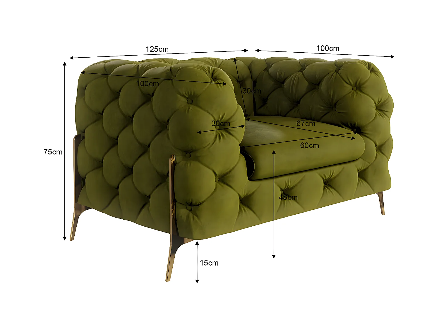 Ulysses Chesterfield Sessel mit Goldene Metall Füßen