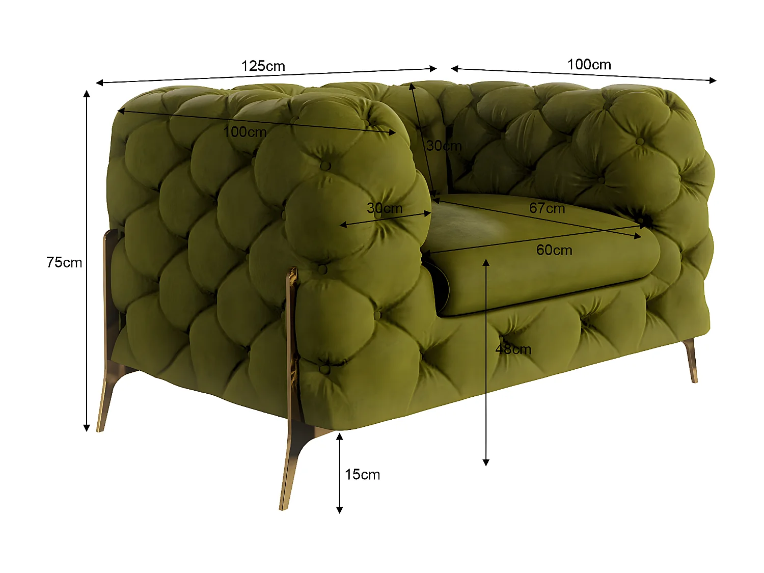 Ulysses Chesterfield Sessel mit Goldene Metall Füßen