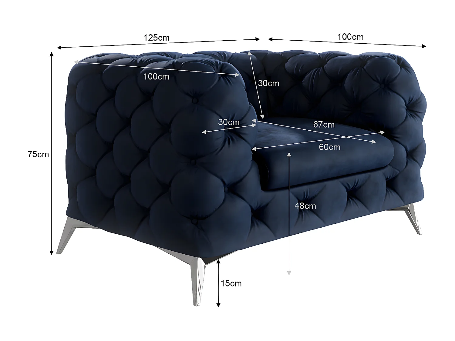 Celeste Chesterfield Sessel mit Silber Metall Füßen