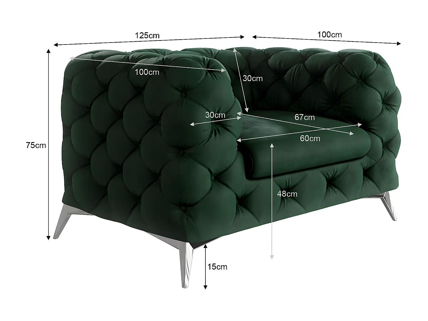 Celeste Chesterfield Sessel mit Silber Metall Füßen