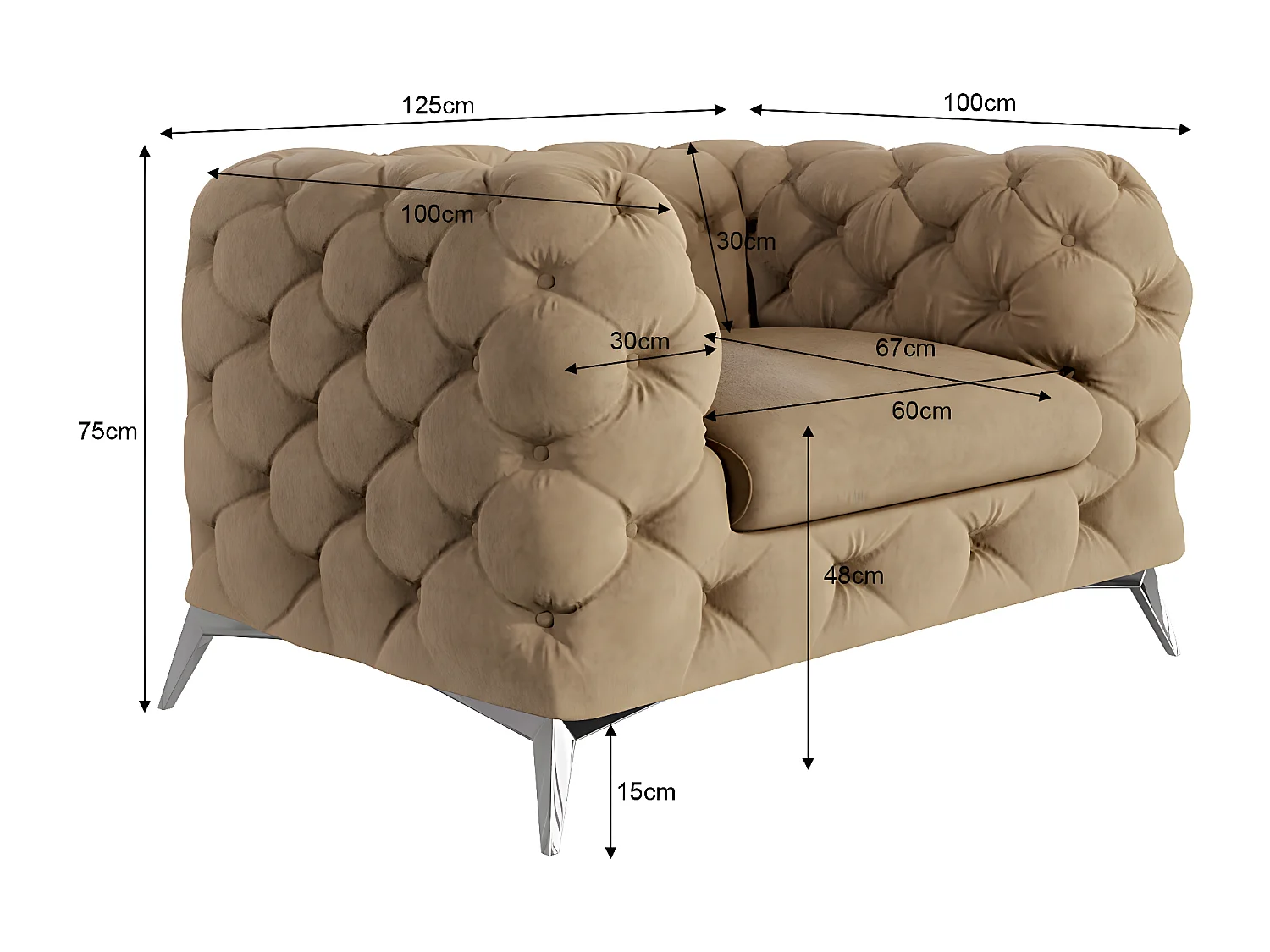 Celeste Chesterfield Sessel mit Silber Metall Füßen