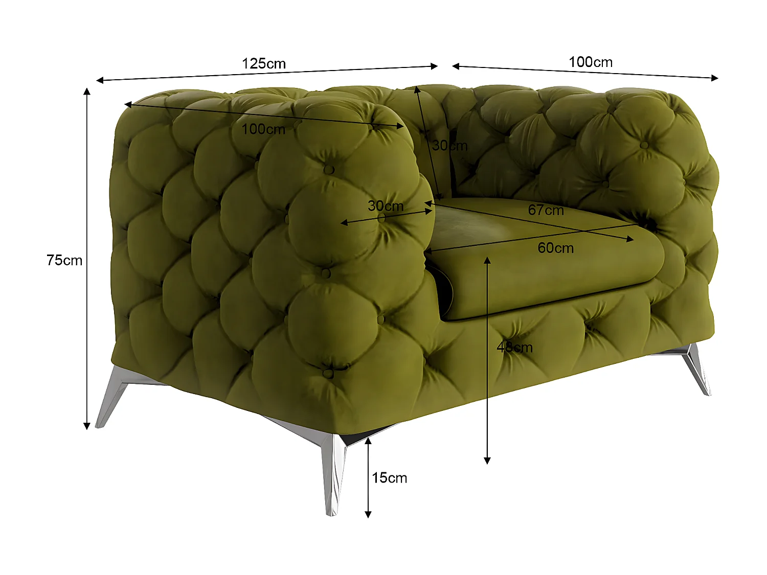 Celeste Chesterfield Sessel mit Silber Metall Füßen