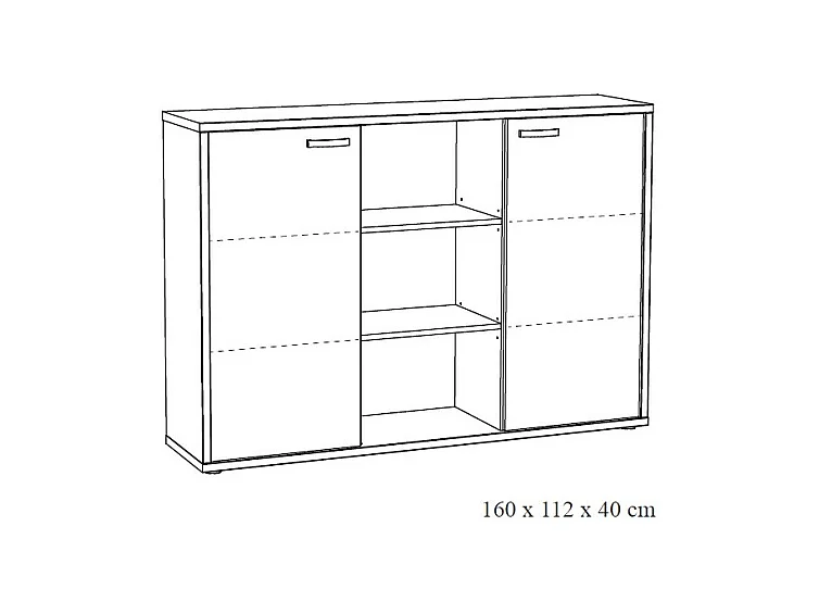 Buffet bas de rangement pour bureau 2 portes et étagères coloris chêne clair et noir