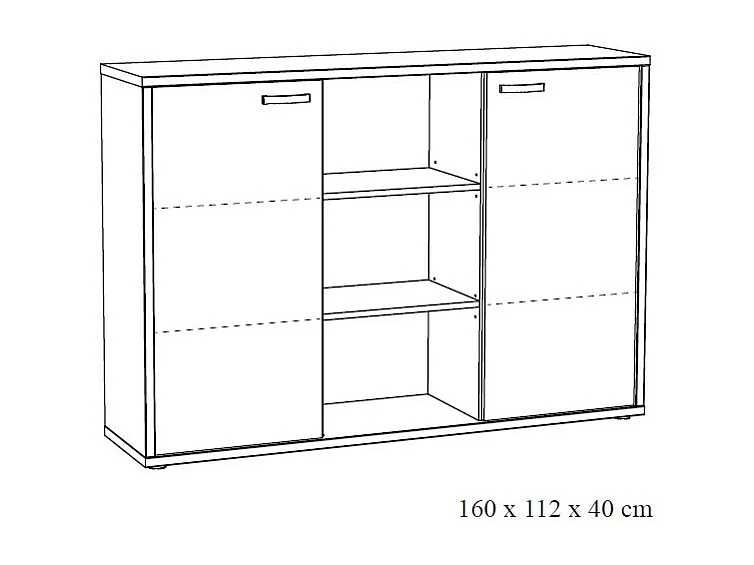 Buffet bas de rangement pour bureau 2 portes et étagères coloris chêne clair et noir