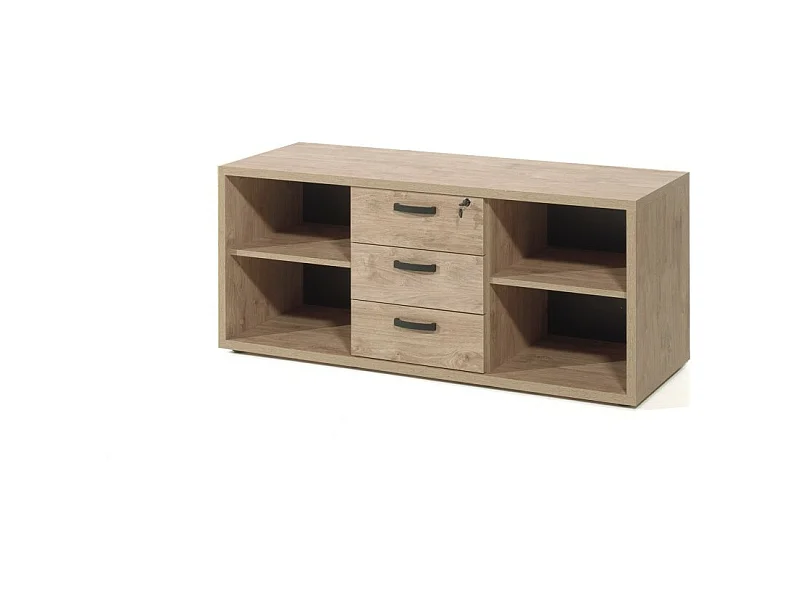 Niedriger Büroschrank mit 4 Fächern und 3 Schubladen in Gold-Eiche, Kollektion DEPÉ