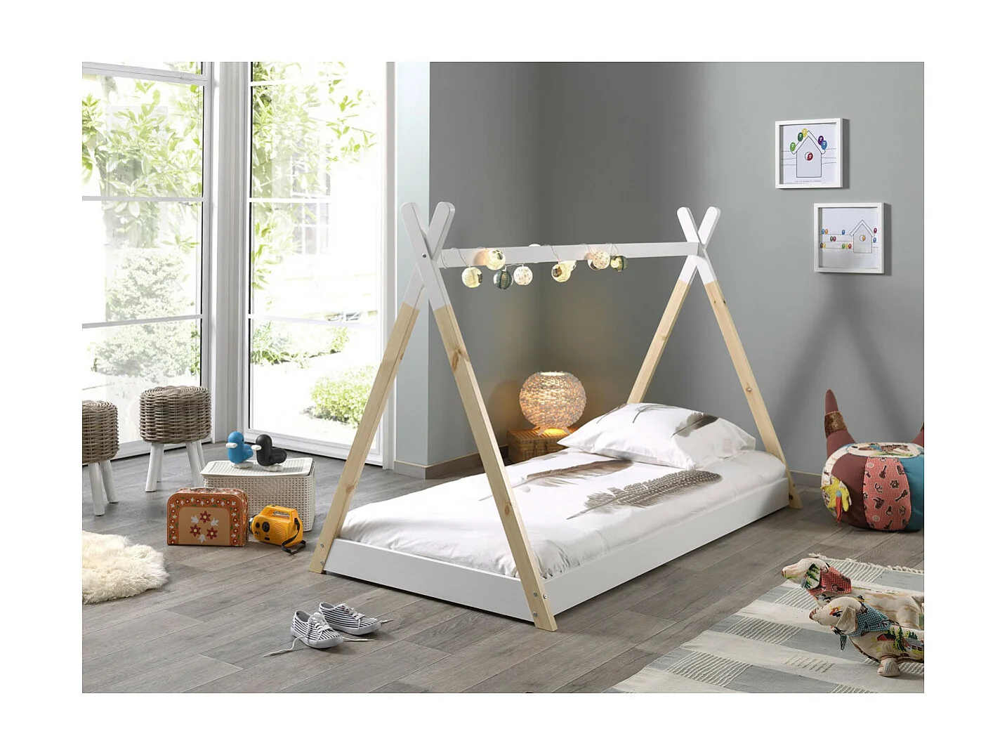 Lit Enfant & Matelas "Tipi" 90x200cm Blanc