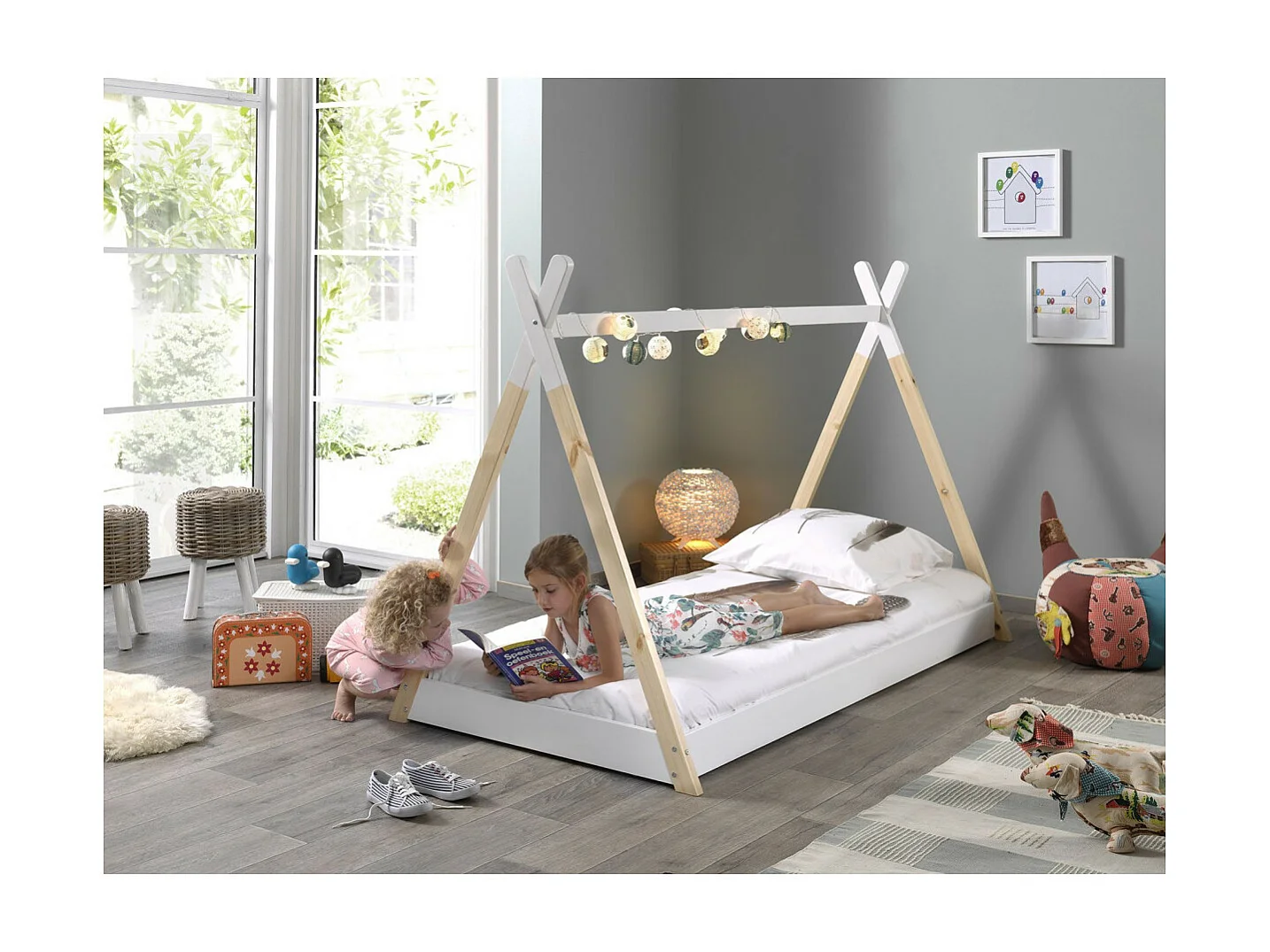 Lit Enfant & Matelas "Tipi" 90x200cm Blanc