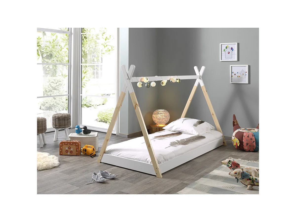 Lit Enfant & Matelas "Tipi" 90x200cm Blanc