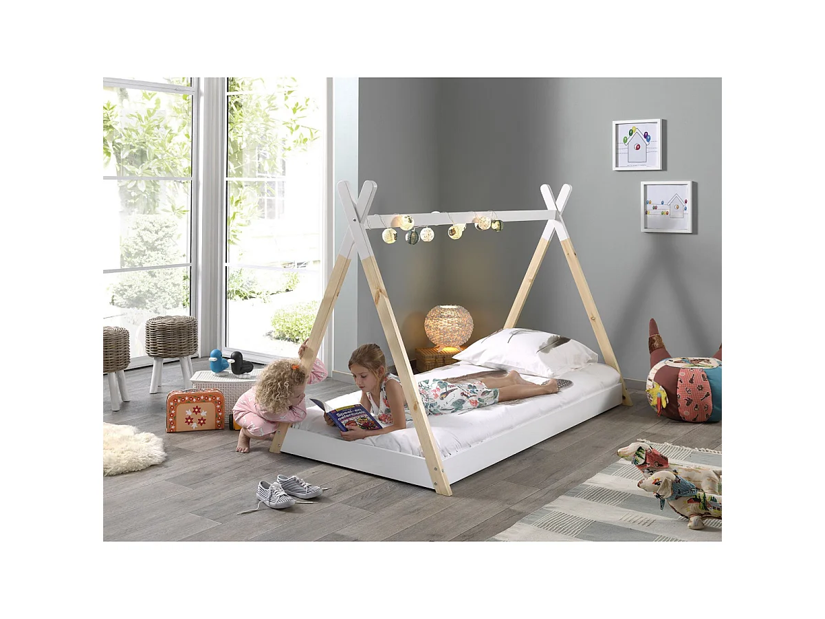 Lit Enfant & Matelas "Tipi" 90x200cm Blanc