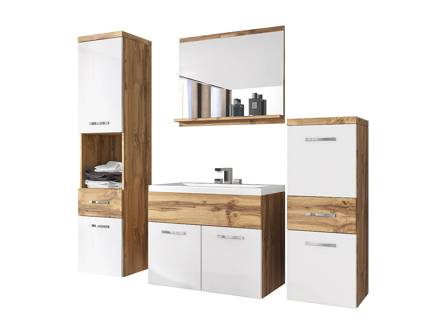 Badkamermeubelset - Wotan Eiken / Glanzend Wit - KINSONIN