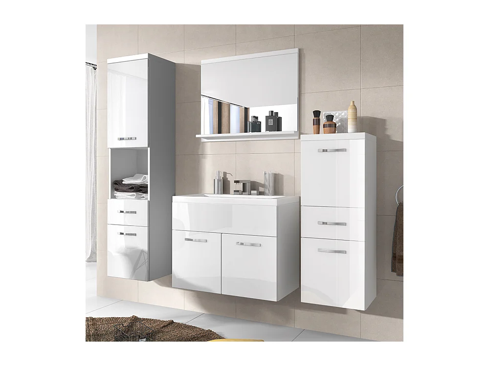 Badezimmermöbel-Set, Weiß Matt / Weiß Hochglanz - KINSONIN