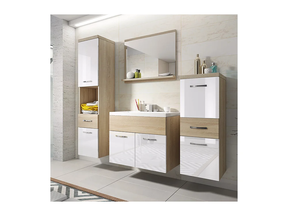 Ensemble de meubles de salle de bain - Chêne Sonoma / Blanc Brillant - KINSONIN