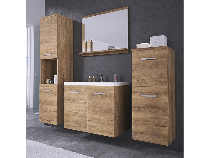 SANOX Badkamermeubelset Maxx XL Grijs Eiken 120 Cm Met Twee Lades Incl Dubbele Keramische Wastafel Kube Met Twee Kraangaten Mat Zwart