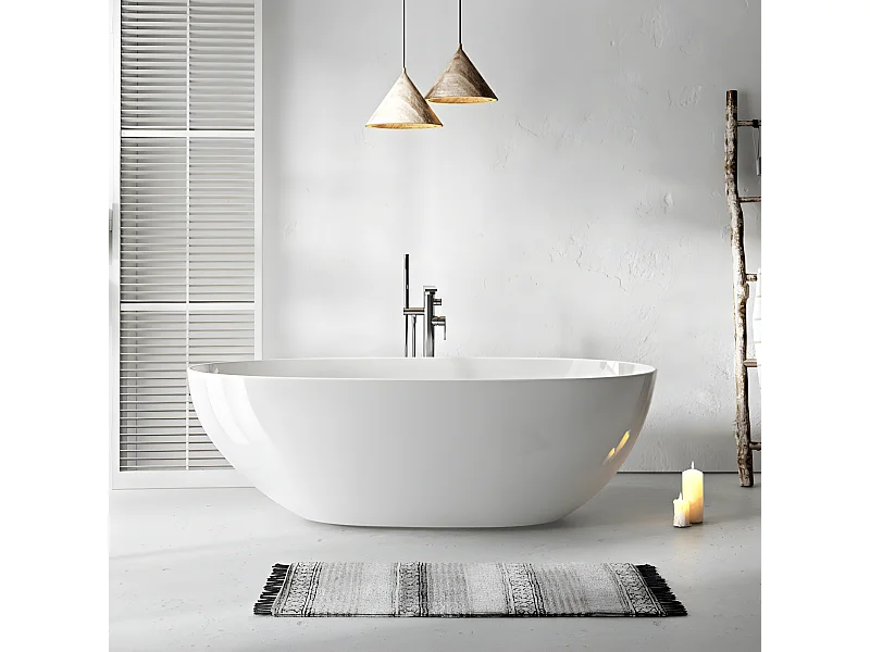 Baignoire îlot design ovale FLORIDA blanche 165 cm Brillant