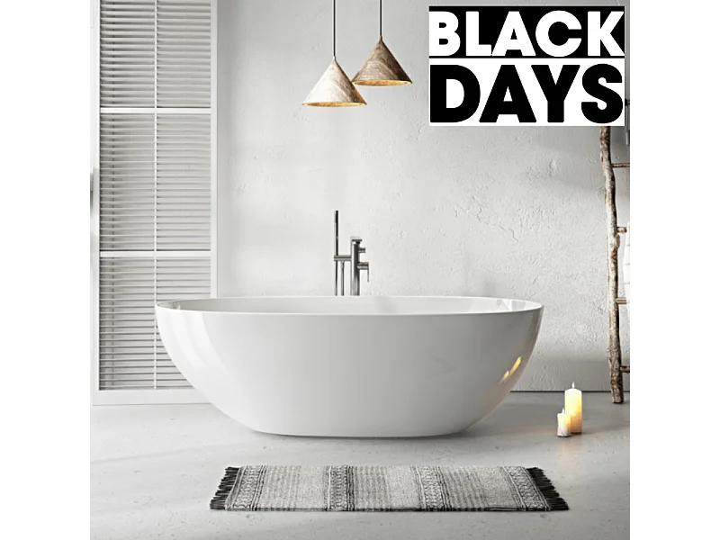 Baignoire îlot design ovale FLORIDA blanche 165 cm Brillant