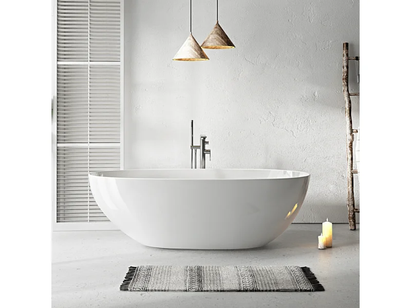 Baignoire îlot design ovale FLORIDA blanche 165 cm Brillant