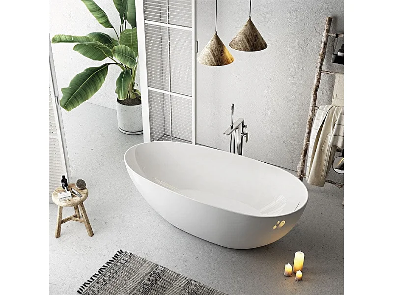 Baignoire îlot design ovale FLORIDA blanche 165 cm Brillant