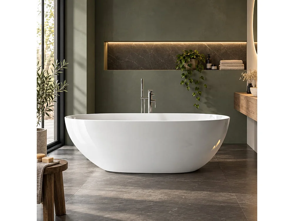 Baignoire îlot design ovale FLORIDA blanche 165 cm Brillant